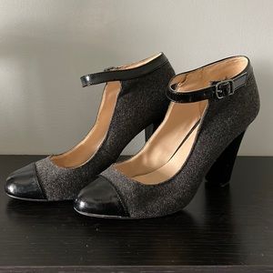 Nine West Grey/Black Block Heels Size 7